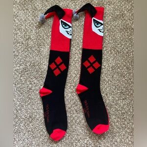 DC Comics Harley Quinn Knee-High Socks 3D Accents Red & Black Cosplay Costume